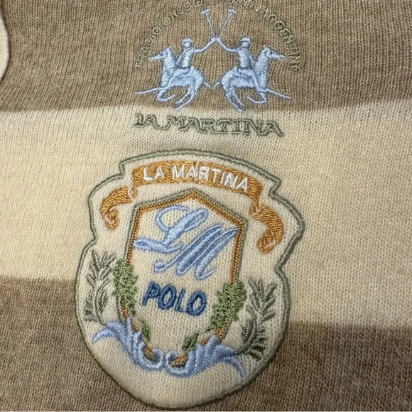 La Martina Polo Women's will cashmere blend V-Neck Sweater - Cream and Brown - Picture 5 of 12